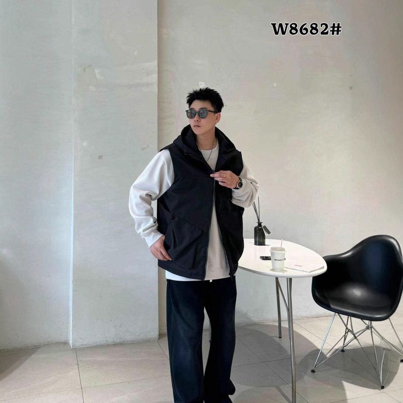 七七大码男装冬季新款宽松百搭纯色连帽款300斤大码男款棉马甲