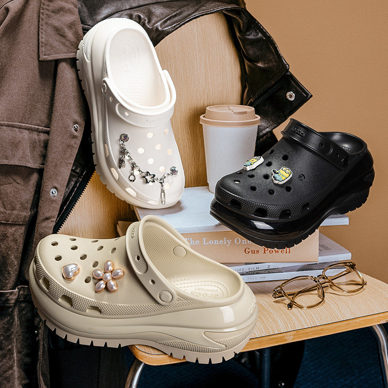 crocs卡骆驰白色洞洞鞋女鞋厚底增高光轮休闲沙滩鞋包头拖鞋凉鞋