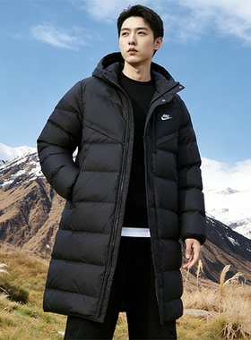 NIKE耐克官方羽绒服男正品冬季新款运动轻薄连帽中长款外套FB8180