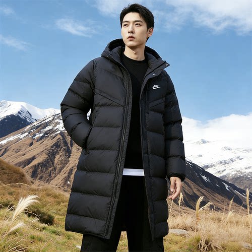NIKE耐克官方羽绒服男正品冬季新款运动轻薄连帽中长款外套FB8180