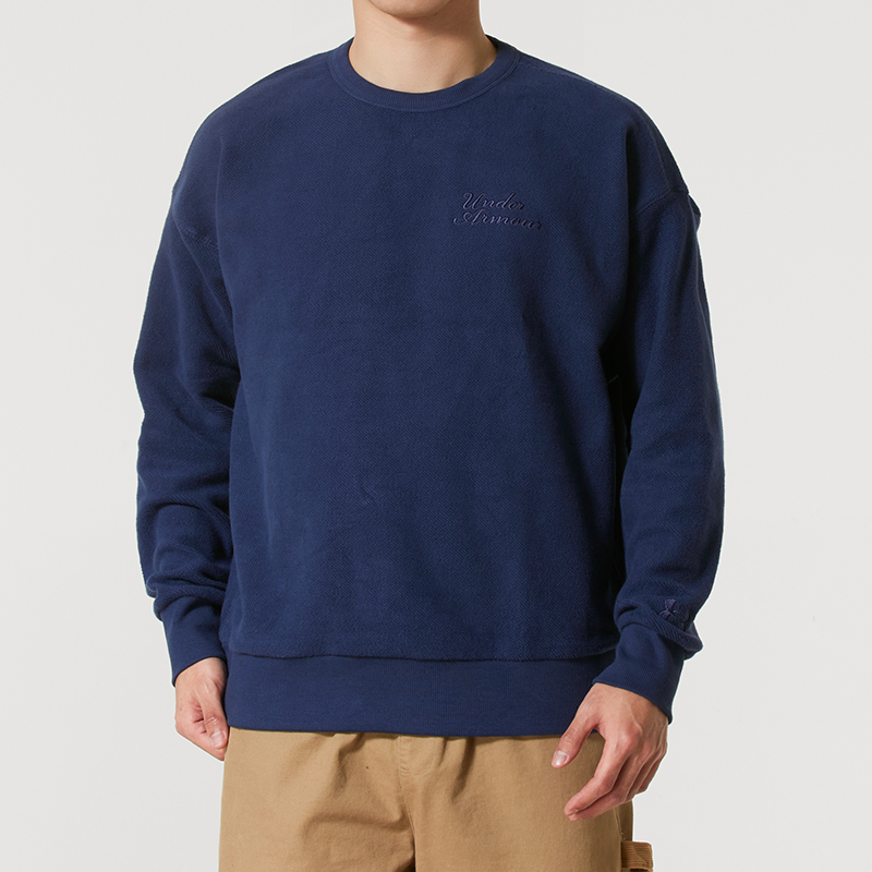 安德玛男装卫衣2025冬季新款运动服户外锻炼圆领套头衫宽松休闲服