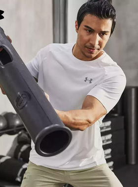 安德玛速干T恤男士UA白色圆领短袖TECH跑步训练健身衣透气速干衣