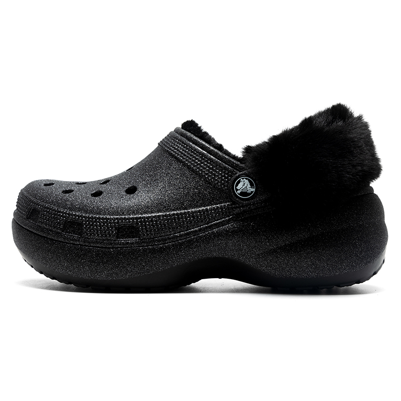 卡骆驰CROCS女鞋2025冬新款云朵闪耀暖绒Clog时尚拖鞋加绒洞洞鞋