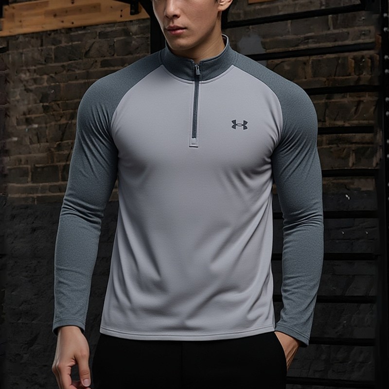 UA安德玛速干半拉链长袖T恤男士上衣宽松打底衫健身训练运动服