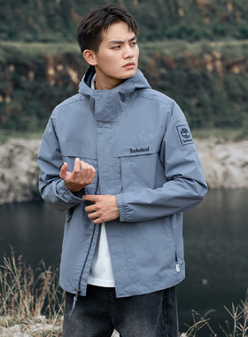 Timberland添柏岚户外冲锋衣男装秋季新款蓝色运动服防风登山夹克
