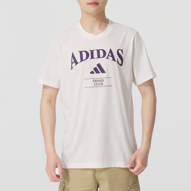 ~阿迪达斯 男装T恤复古时尚印花LOGO运动服透气圆领短袖上衣半截