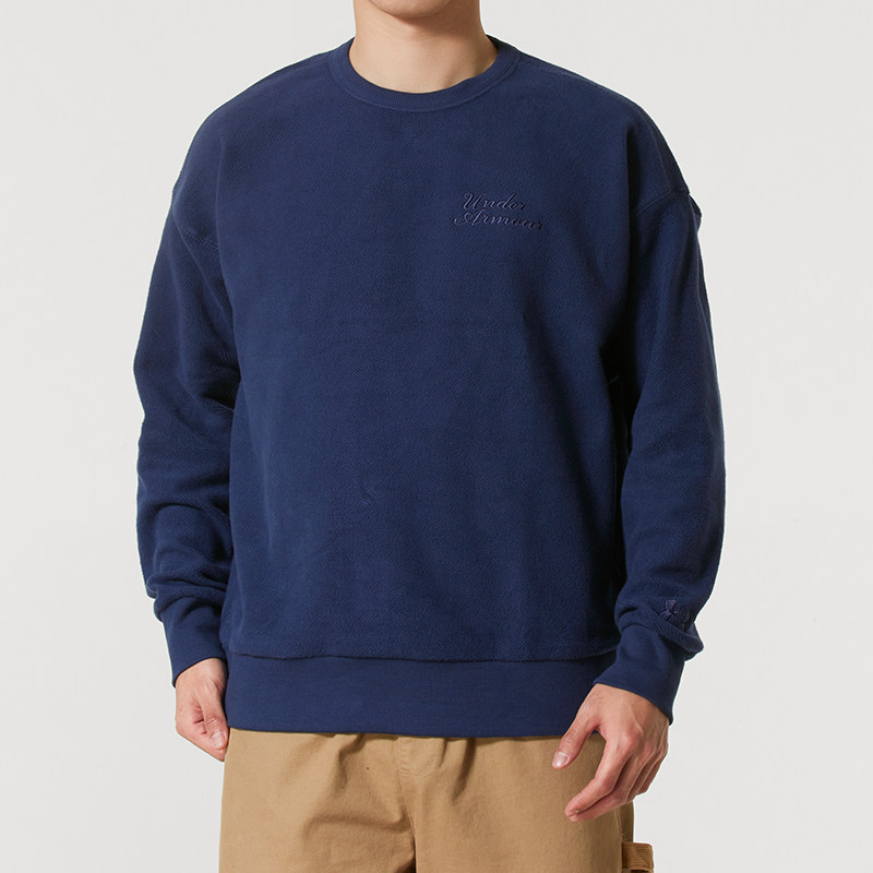 UA安德玛宽松卫衣男装春季新款圆领休闲上衣跑步训练运动服套头衫