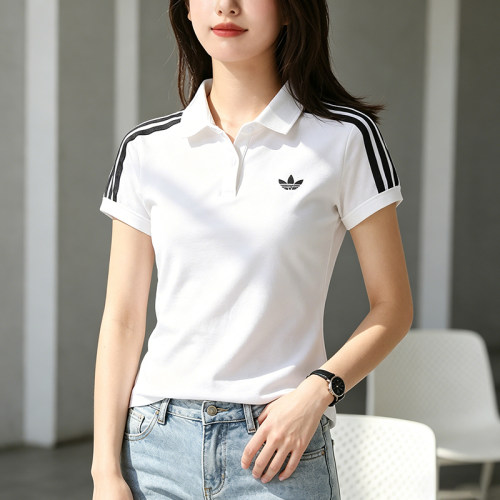 阿迪达斯三叶草女短袖2026夏新白色透气运动短袖修身Polo衫KD3697