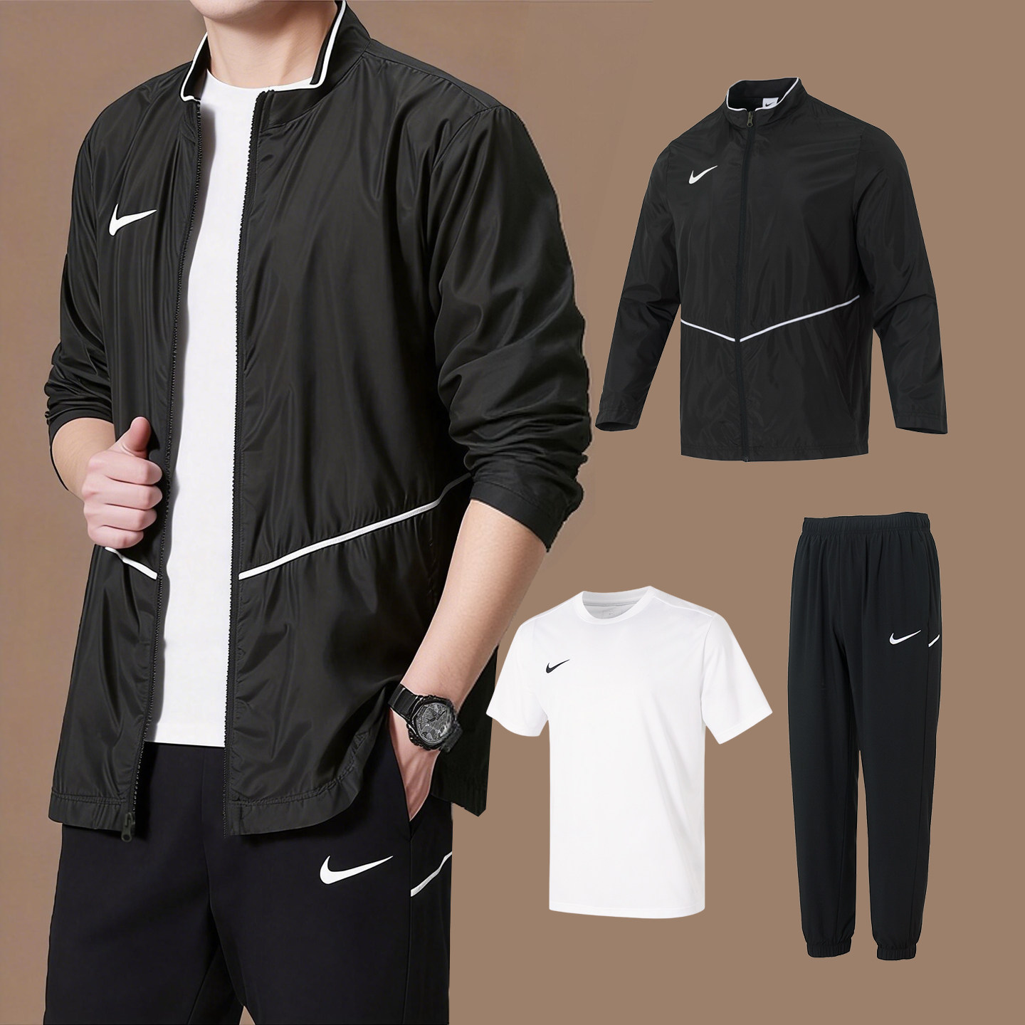 NIKE耐克运动套装男装春季新款跑步T恤夹克训练服外套男长袖长裤