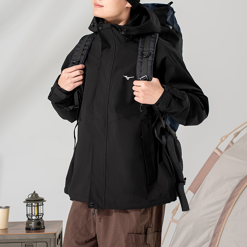 美津浓男装女装冬季新款运动服跑步健身训练外套抓绒三合一夹克