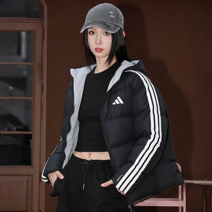 阿迪达斯羽绒服女冬季新款双面穿棉服女士短款棉衣连帽外套KC2490