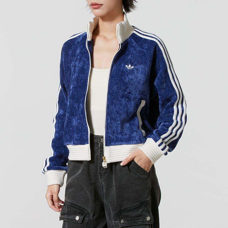 阿迪达斯三叶草女装2025冬季新款复古双拉链立领外套时尚休闲夹克