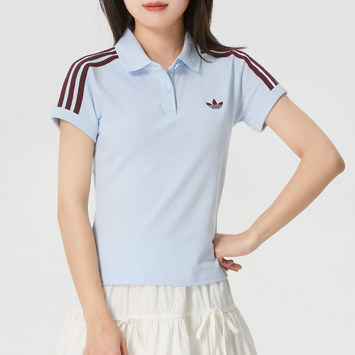 Adidas 阿迪达斯三叶草女装修身翻领短袖POLO衫短款半截袖KD3698