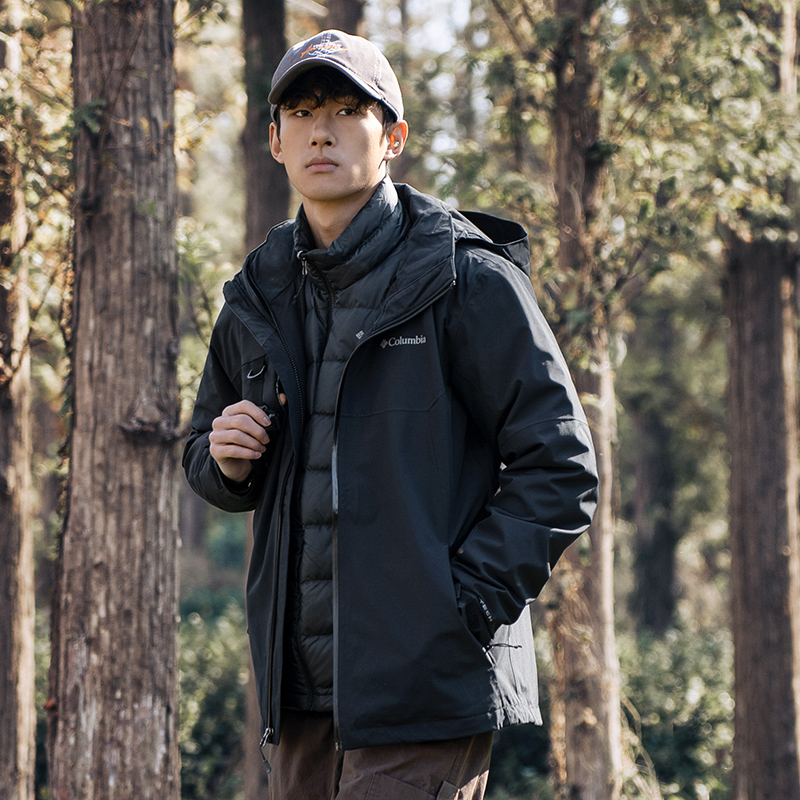 哥伦比亚羽绒三合一冲锋衣男装冬季新款保暖防风外套户外休闲夹克