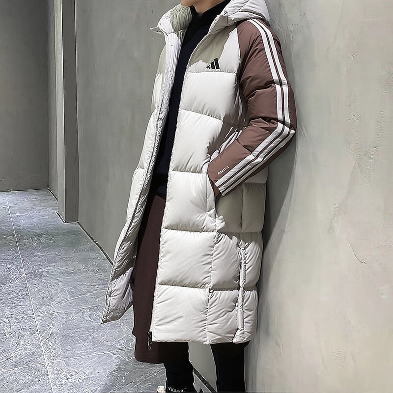阿迪达斯长款羽绒服男装2025新款冬季保暖外套连帽运动服 KQ5495