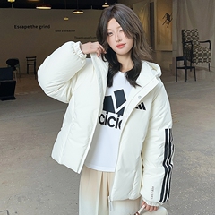 阿迪达斯连帽羽绒服女官方正品棉羽夹克冬白色保暖运动外套JG3865