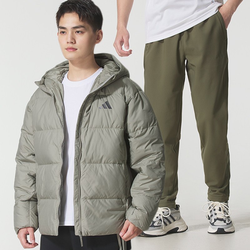 阿迪达斯运动套装男装冬季新款保暖羽绒服加绒长裤男士休闲两件套