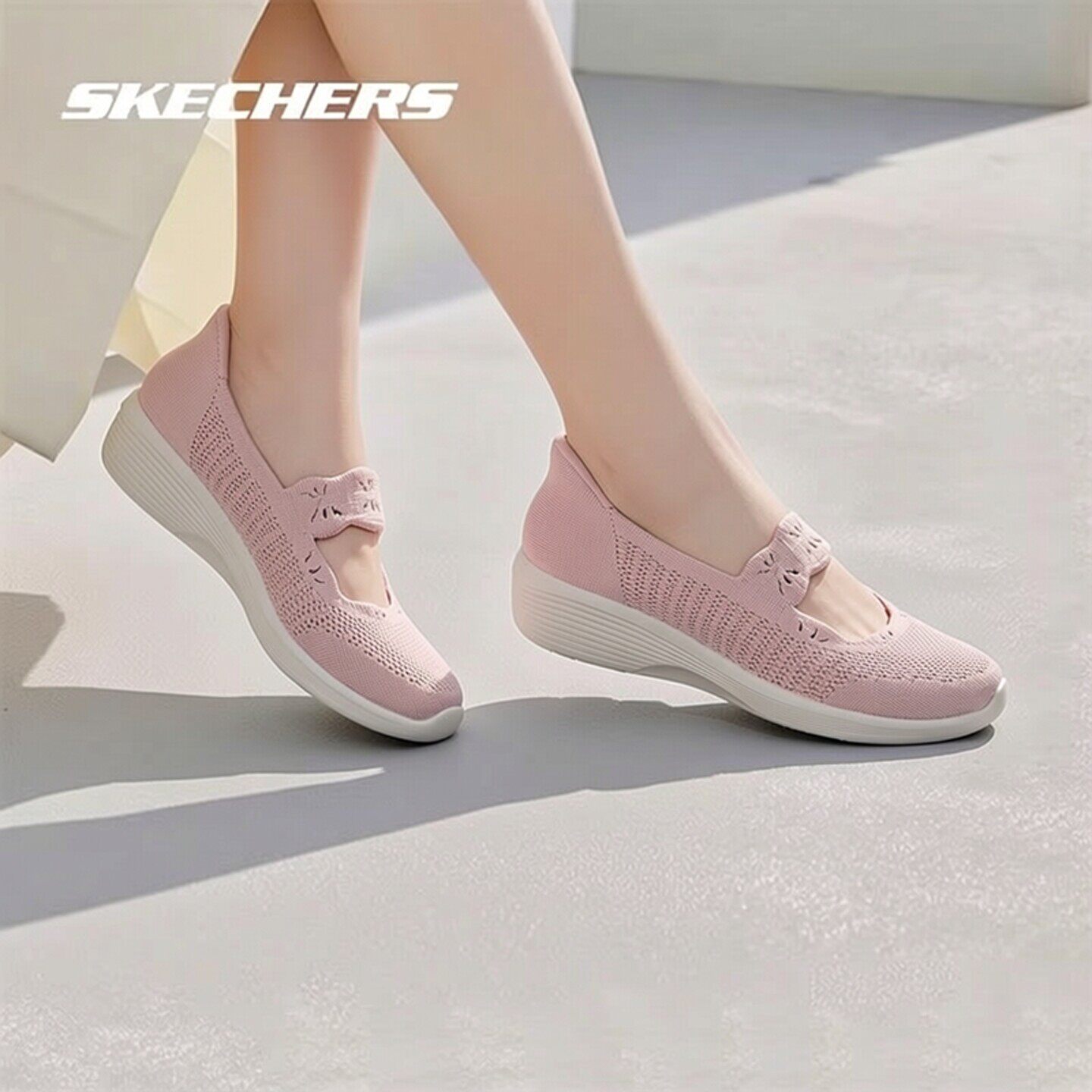 斯凯奇官方女鞋2026新款一脚蹬穿脱休闲鞋女网面玛丽珍闪穿懒人鞋