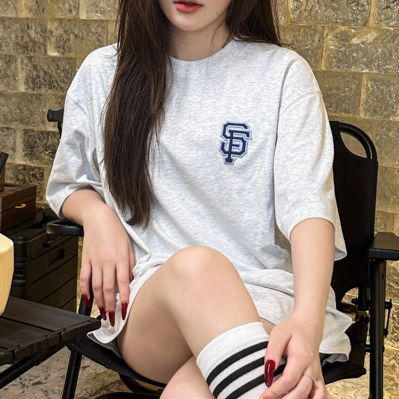 MLB棋盘格圆领短袖男装女装新款透气运动服上衣休闲情侣透气T恤衫