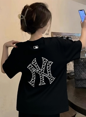 MLB老花短袖25夏季新款黑色半袖袖男女情侣经典半袖休闲T恤TSB06