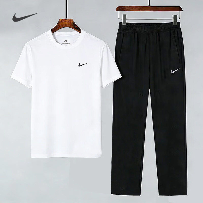 NIKE耐克运动套装男装健身篮球训练圆领短袖T恤衫直筒长裤两件套