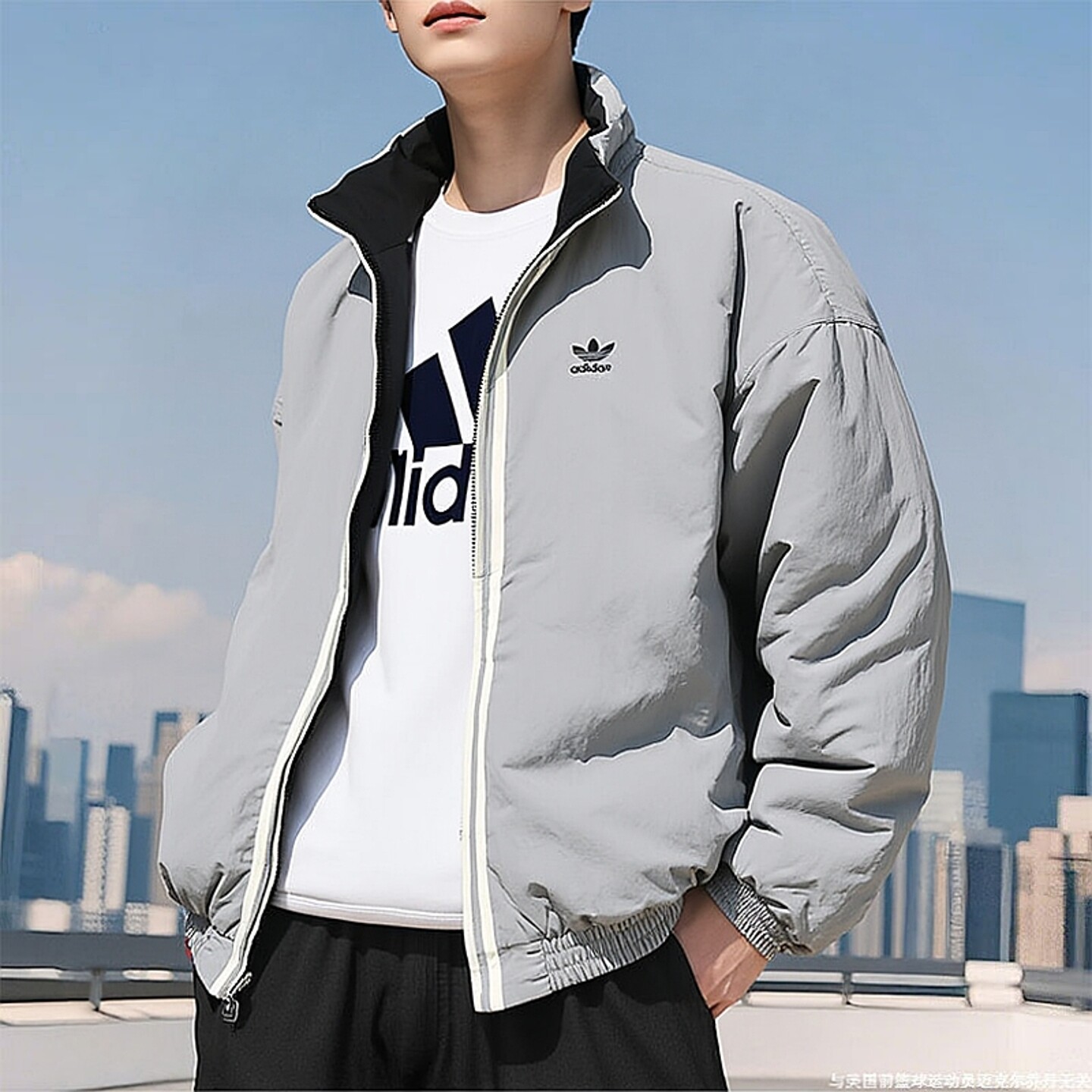 阿迪达斯三叶草两面穿棉服男装2025冬季新款运动外套宽松休闲夹克