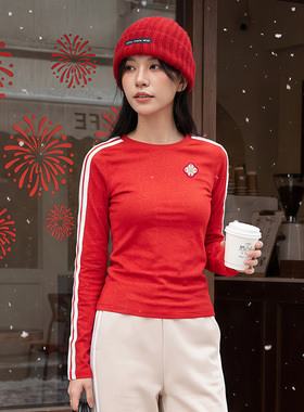 阿迪达斯圆领T恤女装2026新年款春季运动服透气长袖套头衫KW4676