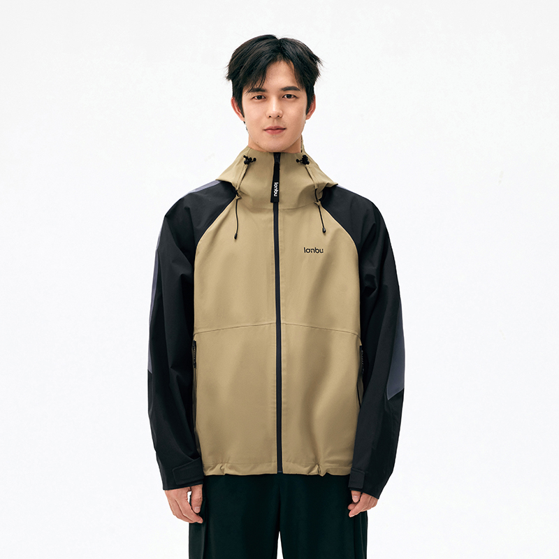 LANBU蓝步冲锋衣男装女装秋季新款连帽拼接运动服情侣防风外套潮