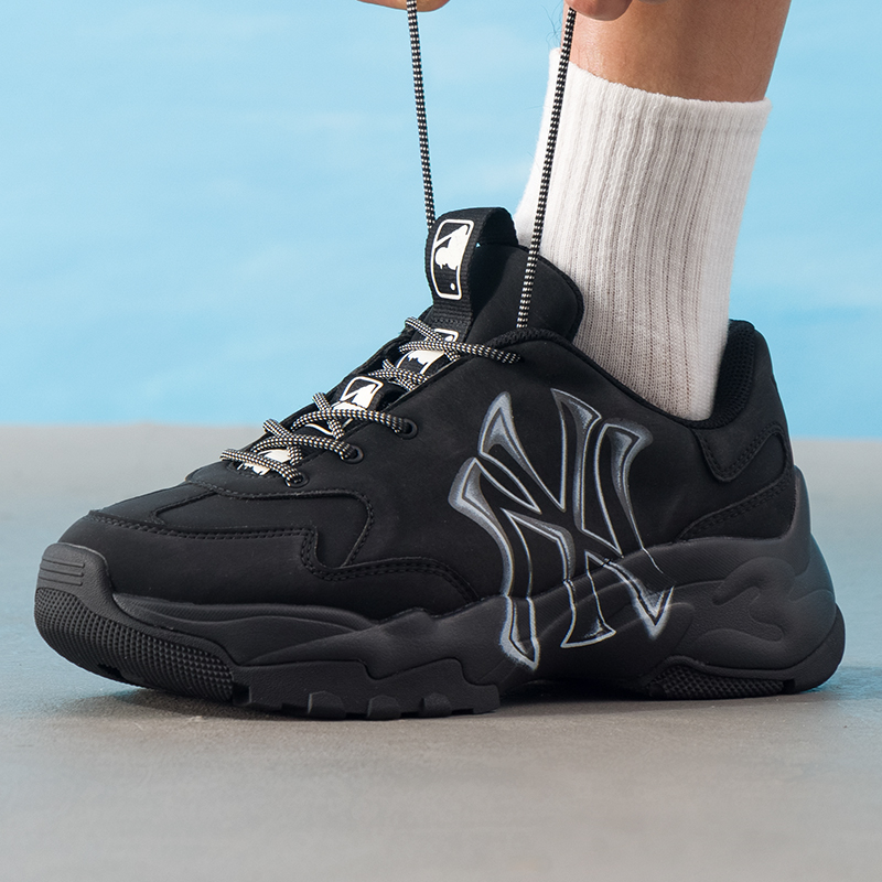 MLB官方 黑色复古休闲鞋男鞋女鞋冬季新款情侣低帮运动鞋老爹鞋潮