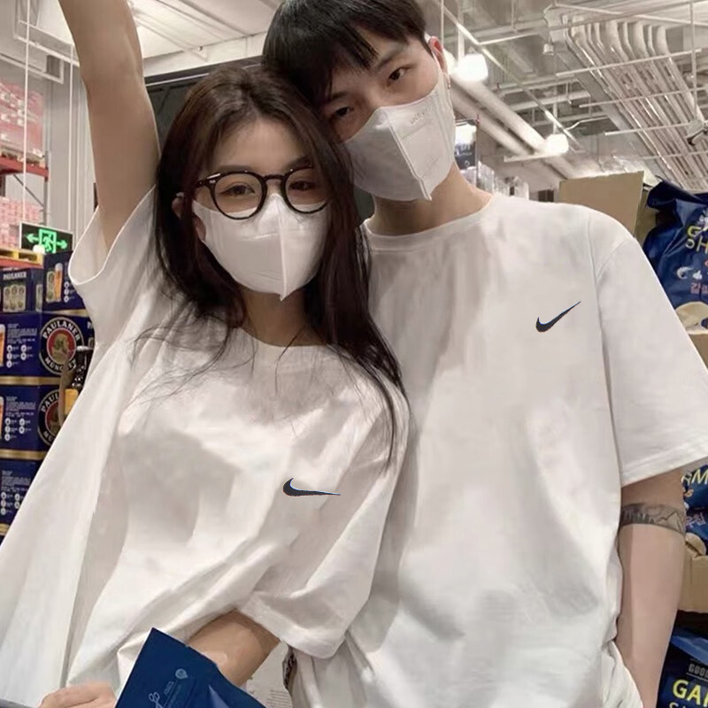 Nike耐克情侣装男女短袖正品纯棉白色宽松休闲运动T恤BV0508-100