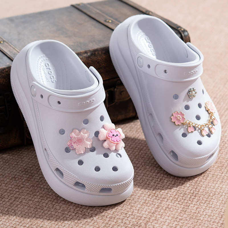 crocs卡骆驰洞洞鞋女鞋厚底泡芙凉鞋新款紫色包头户外拖鞋沙滩鞋