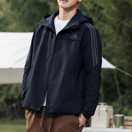 阿迪达斯梭织加绒外套男装25冬季新款运动休闲防风夹克保暖KA1307