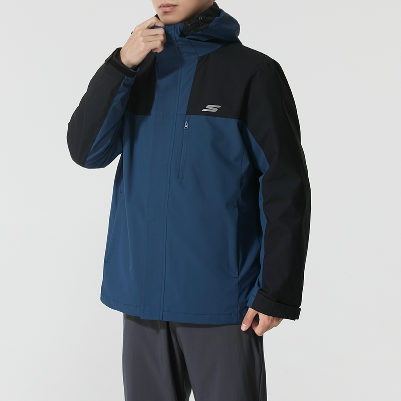 斯凯奇三合一夹克男装女装2025新款梭织连帽运动外套保暖抓绒内胆