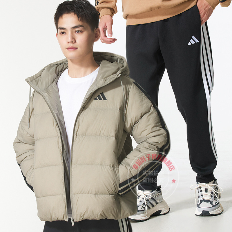 阿迪达斯运动套装男装秋冬新款保暖防风羽绒服外套跑步长裤束脚裤