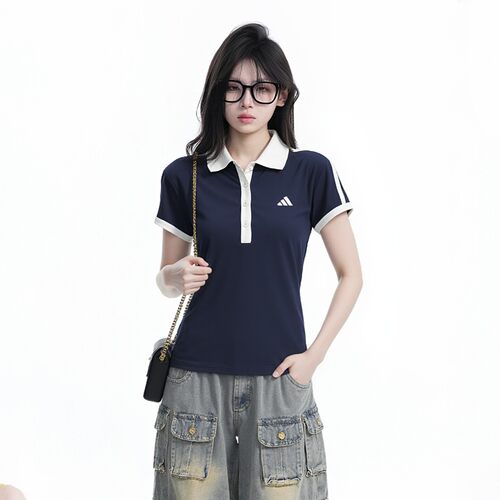 阿迪达斯短袖正品快干POLO衫女2026夏新藏青蓝运动休闲T恤KD7597