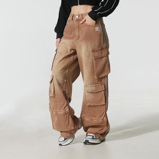 阿迪达斯三叶草女裤子复古街头风运动休闲牛仔裤工装长裤KC5871