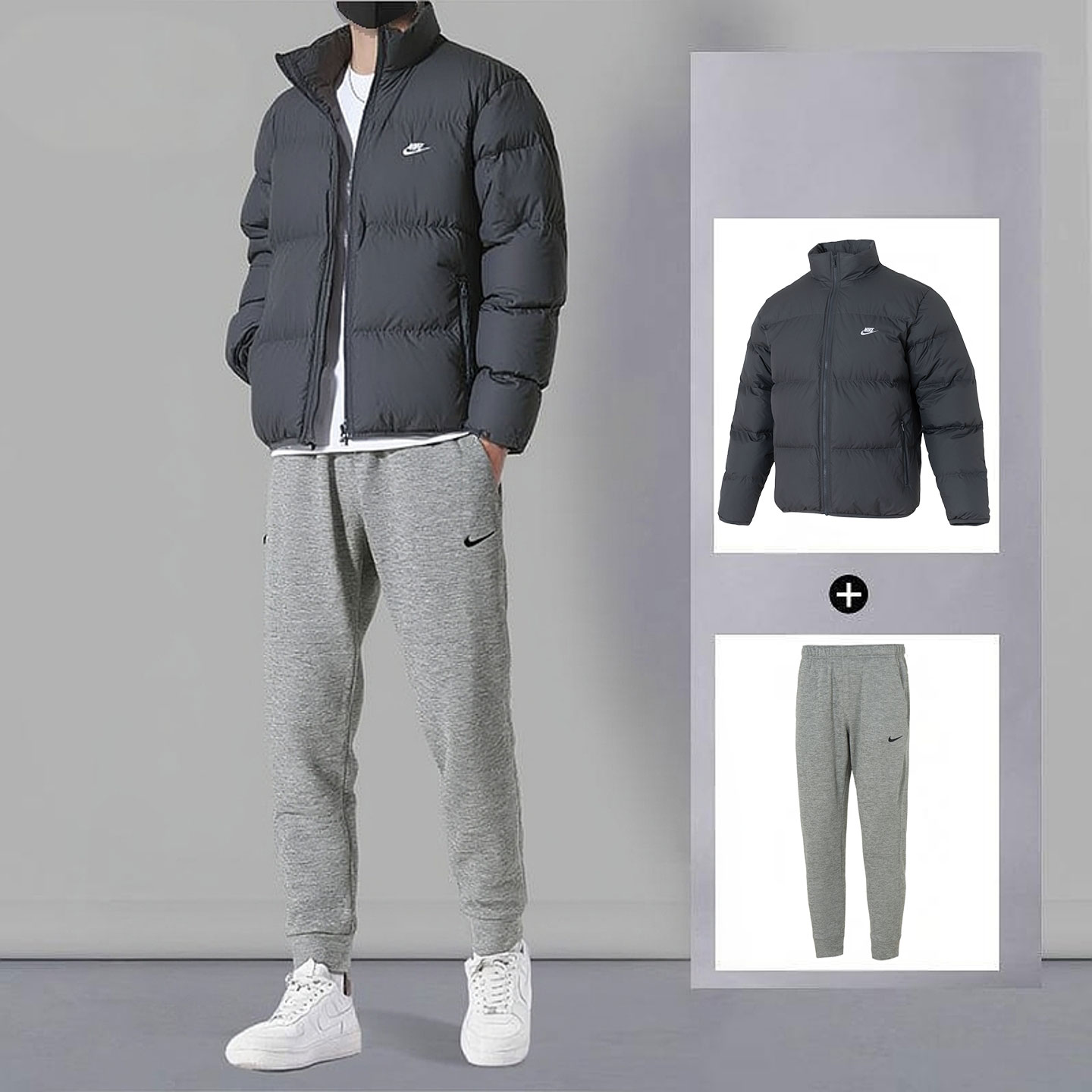 NIKE耐克运动套装男款面包服羽绒夹克棉羽外套加绒长裤户外两件套