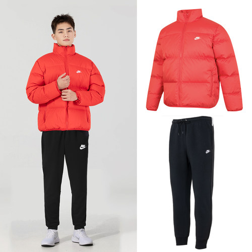 NIKE耐克运动套装男子25冬季加厚面包服羽绒服束脚加绒长裤两件套