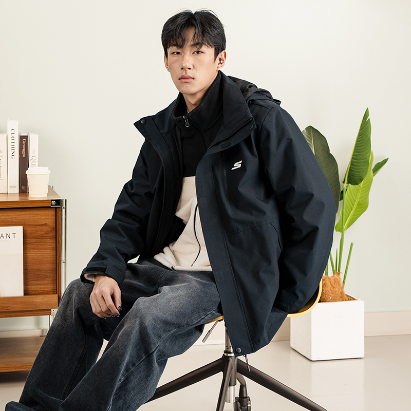 斯凯奇官网梭织夹克男女装2025新款抓绒三合一运动服保暖防风外套