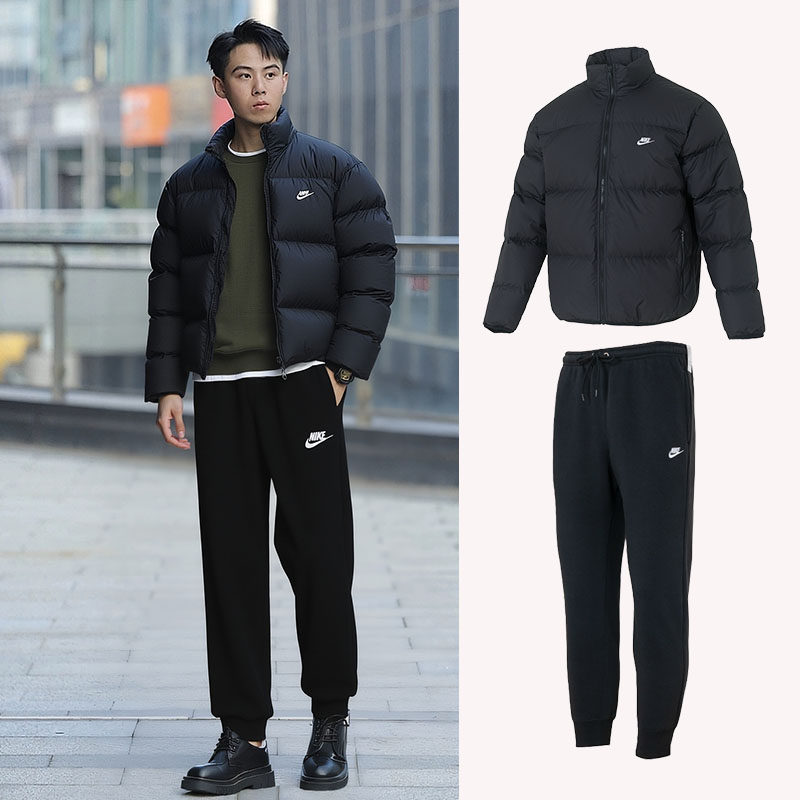 耐克男装运动套装25冬季新款立领羽绒服针织加绒长裤保暖两件套