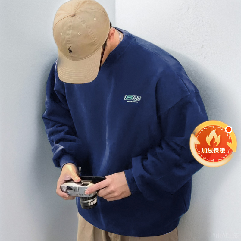 斯凯奇男装女装 时尚潮流休闲针织情侣加绒卫衣套头衫 FHL322U126