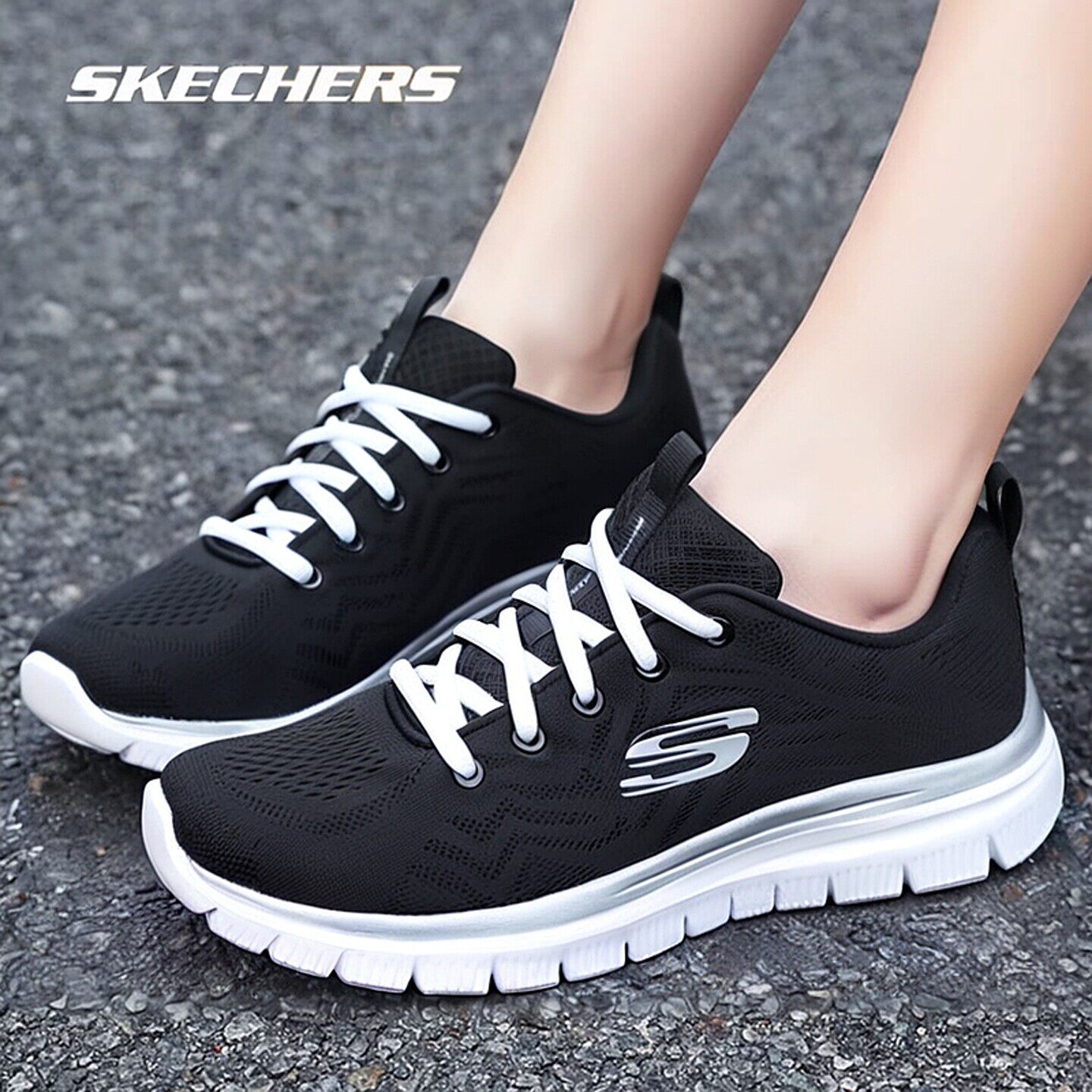 斯凯奇官方正品女鞋薄款软底休闲鞋运动鞋老人妈妈鞋网面跑步鞋