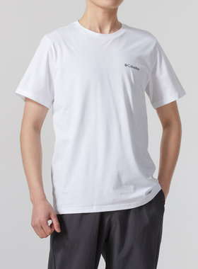 哥伦比亚白色短袖男装秋季新款休闲半袖圆领T恤透气运动服AE1363