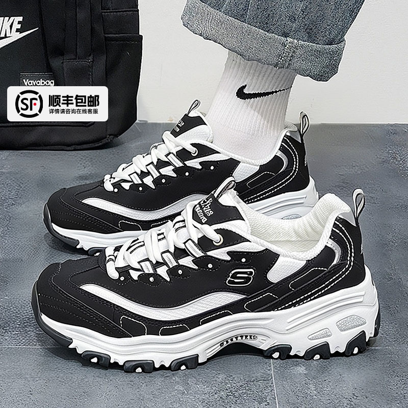 斯凯奇官方女鞋冬季新款经典休闲鞋轻便运动鞋厚底老爹鞋熊猫鞋潮