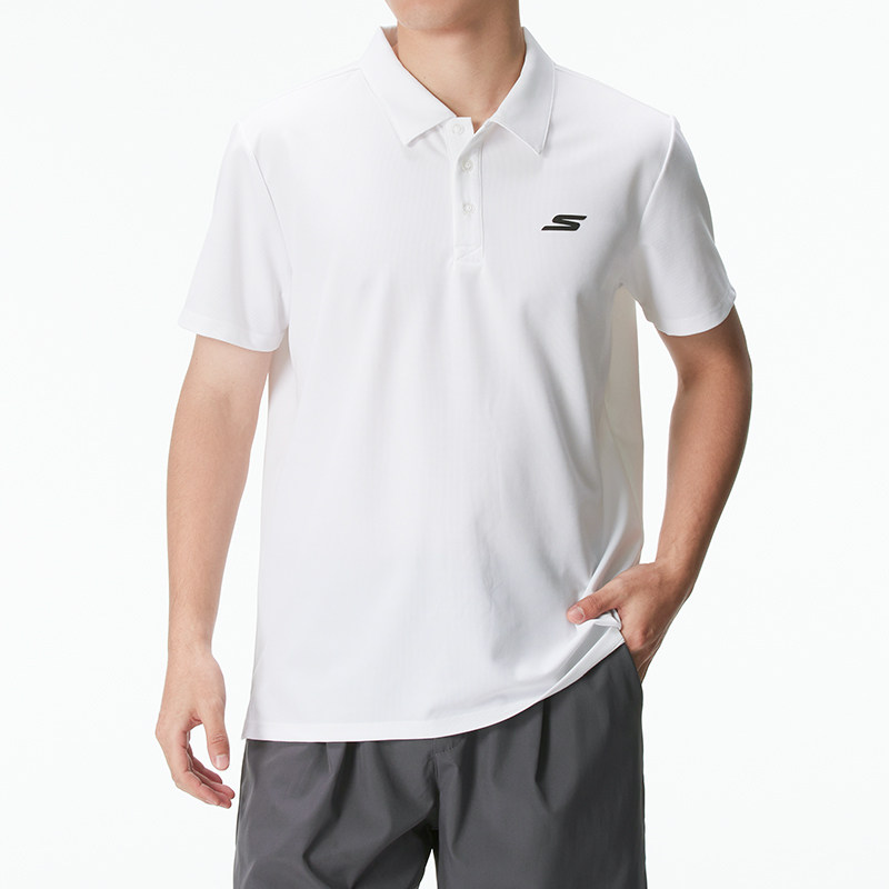 斯凯奇翻领短袖男装白色针织T恤男士商务POLO衫休闲半袖运动服潮