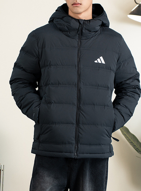 阿迪达斯连帽羽绒服男2025冬季新款短款运动服保暖户外夹克KH3993