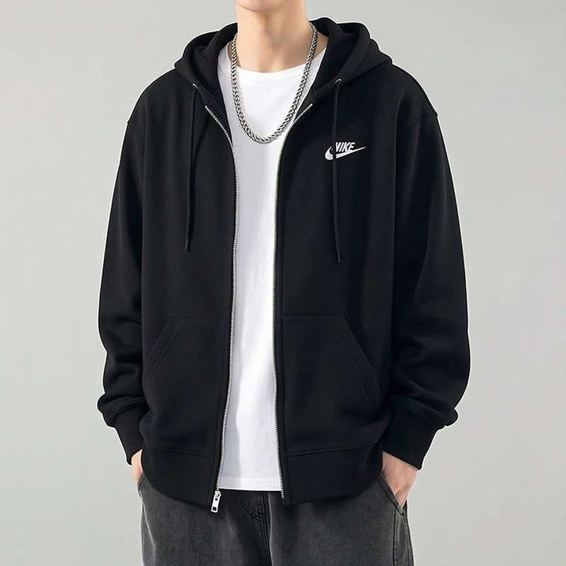 幸运叶子丨耐克外套男士正品休闲运动服卫衣女黑色针织连帽夹克潮