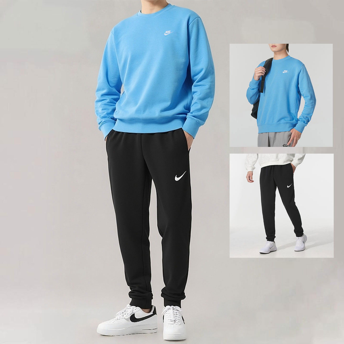 NIKE耐克运动套装男装圆领卫衣套头衫跑步训练裤子长裤男士两件套