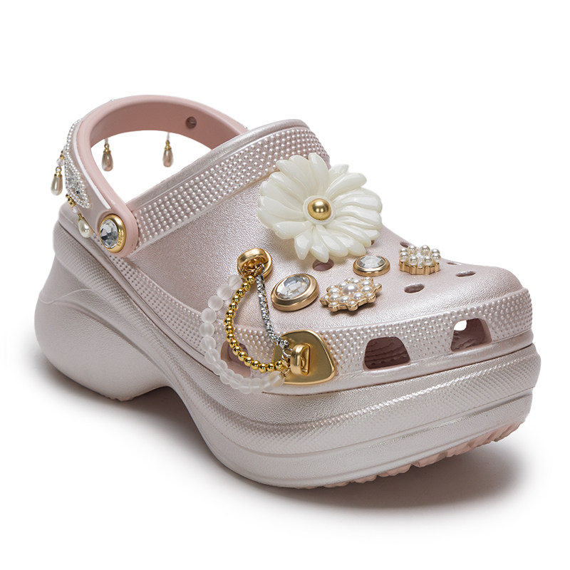 卡骆驰crocs凉鞋女鞋璀璨珠花小鲸鱼洞洞鞋子户外厚底包头凉拖鞋