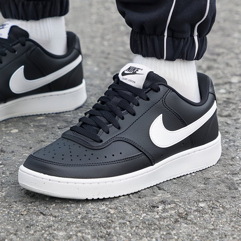 NIKE耐克休闲鞋男2025冬季新款正品男士皮面运动鞋黑白皮质板鞋